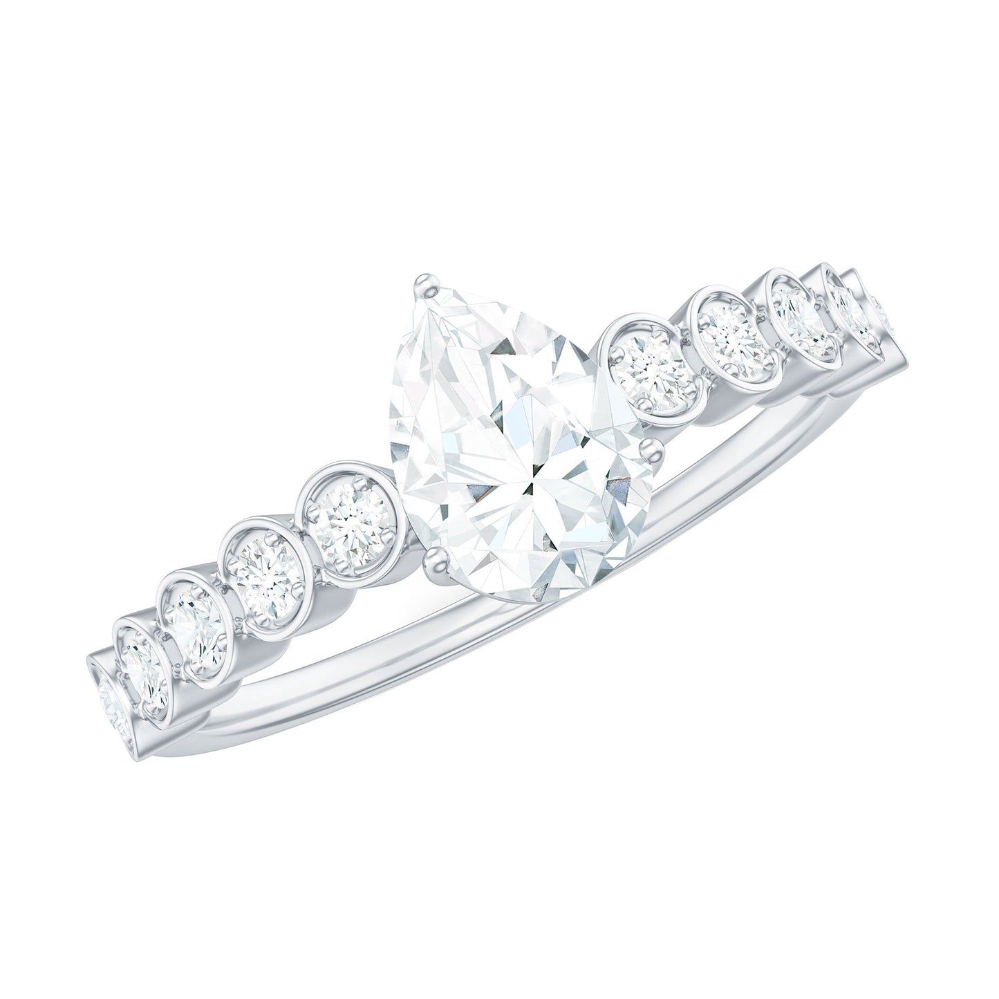 0.7 Carat Pear Cut Moissanite Teardrop Engagement Ring with Side Stones