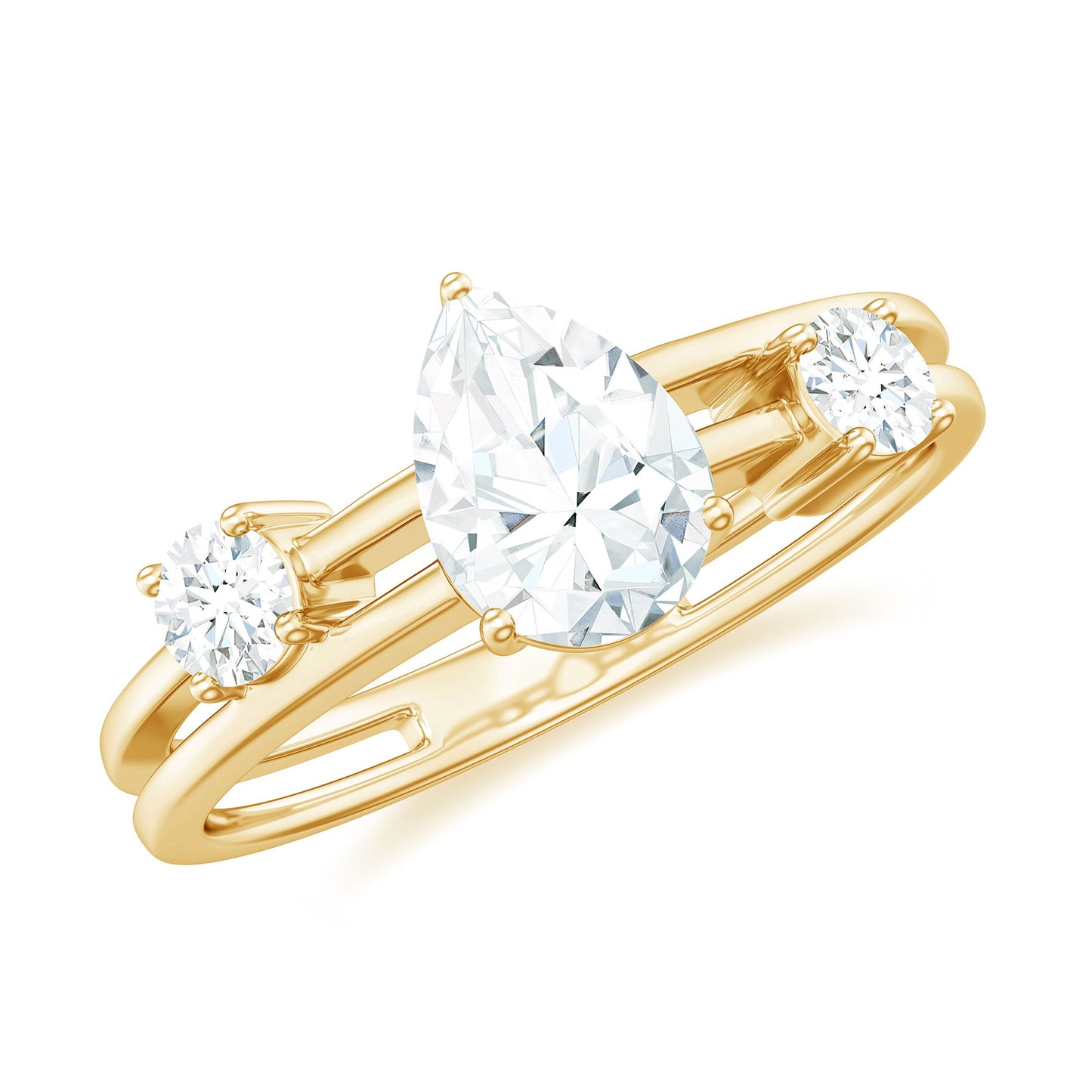 Pear Cut Moissanite Engagement Ring with Double Band