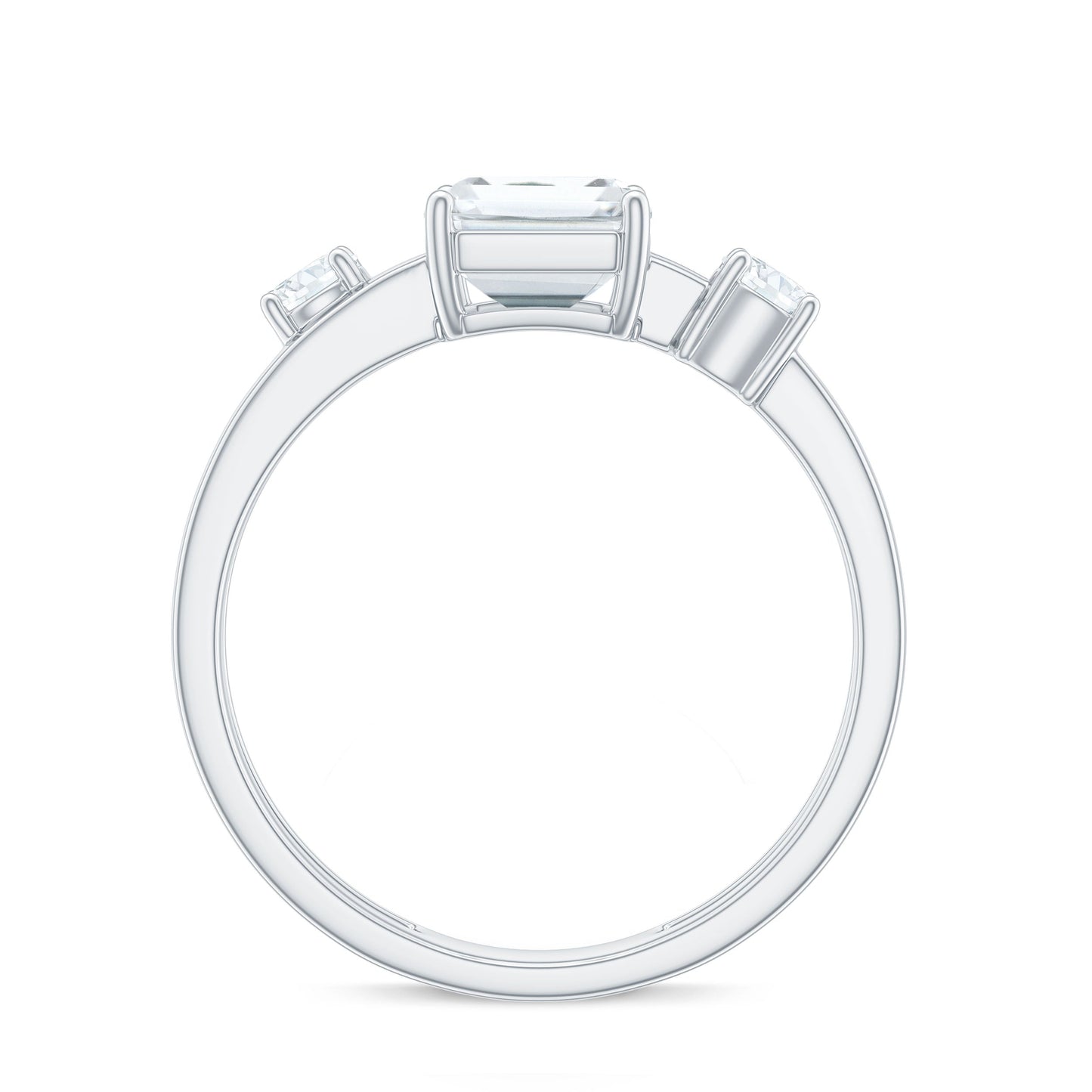 1.8 Carat Emerald Cut Moissanite Solitaire Double Band Engagement Ring