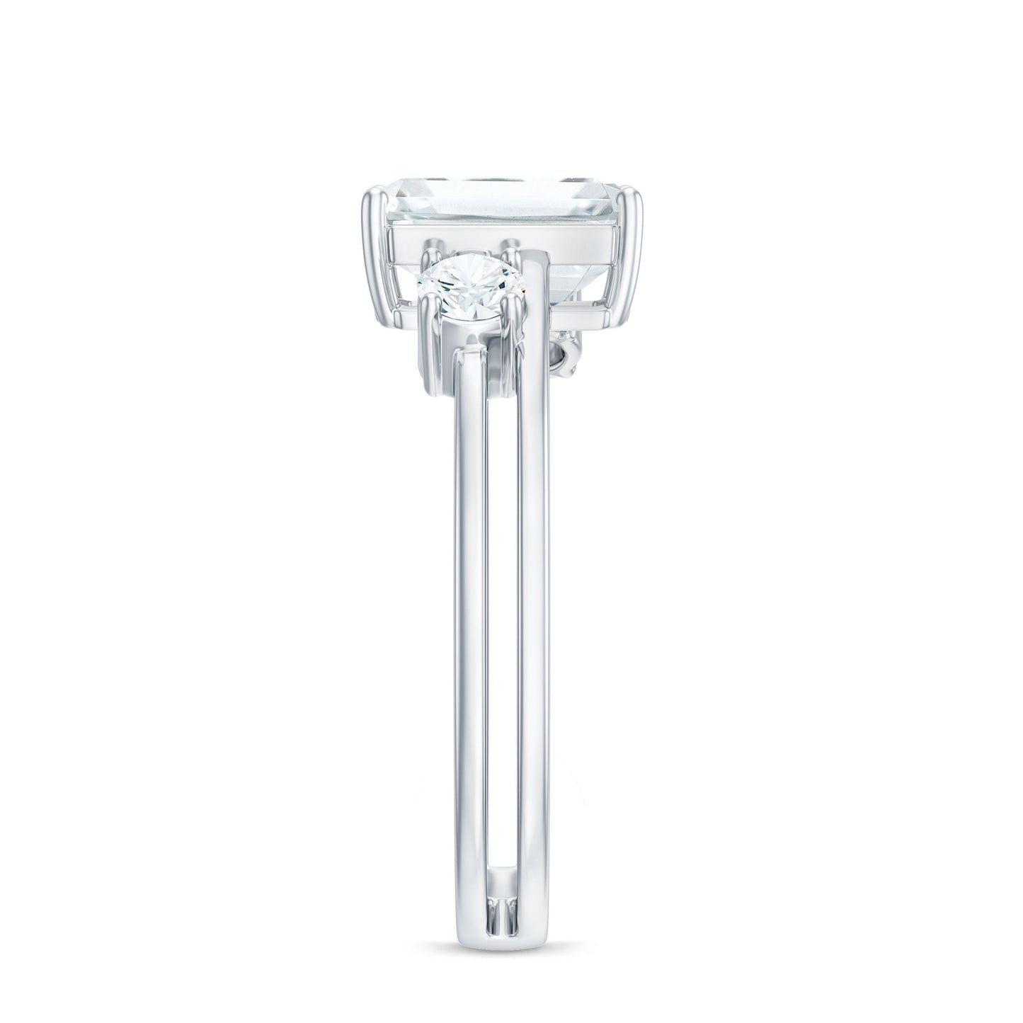 1.8 Carat Emerald Cut Moissanite Solitaire Double Band Engagement Ring
