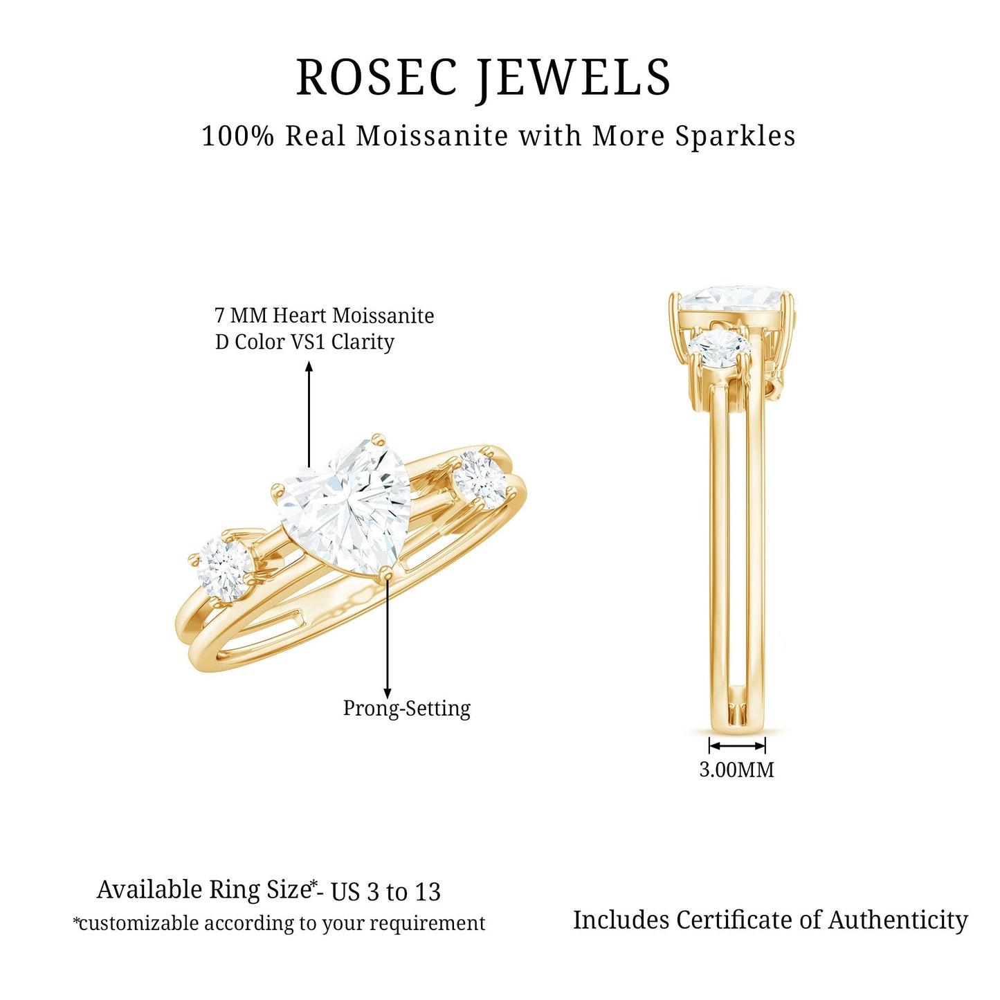 1.5 Carat Heart Shape Moissanite Solitaire Double Band Engagement Ring