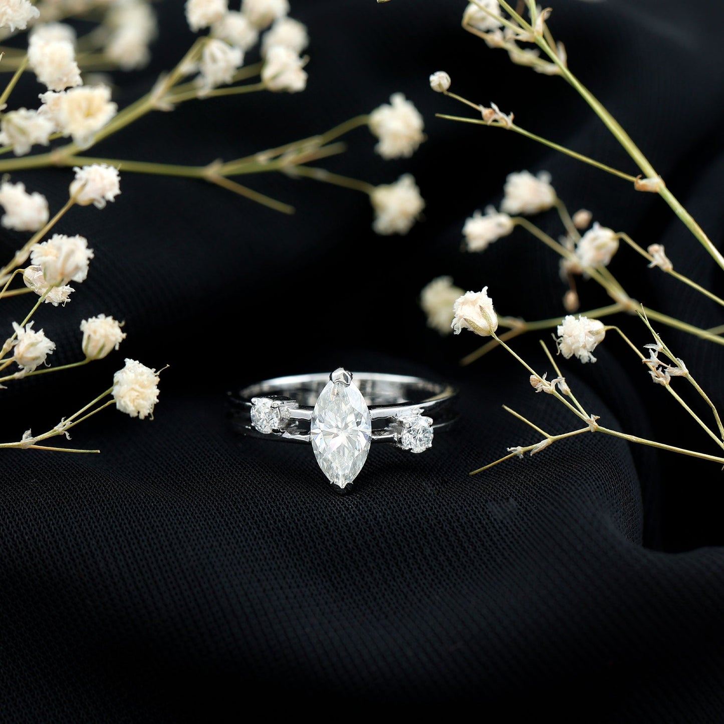 Certified Moissanite Marquise Engagement Ring