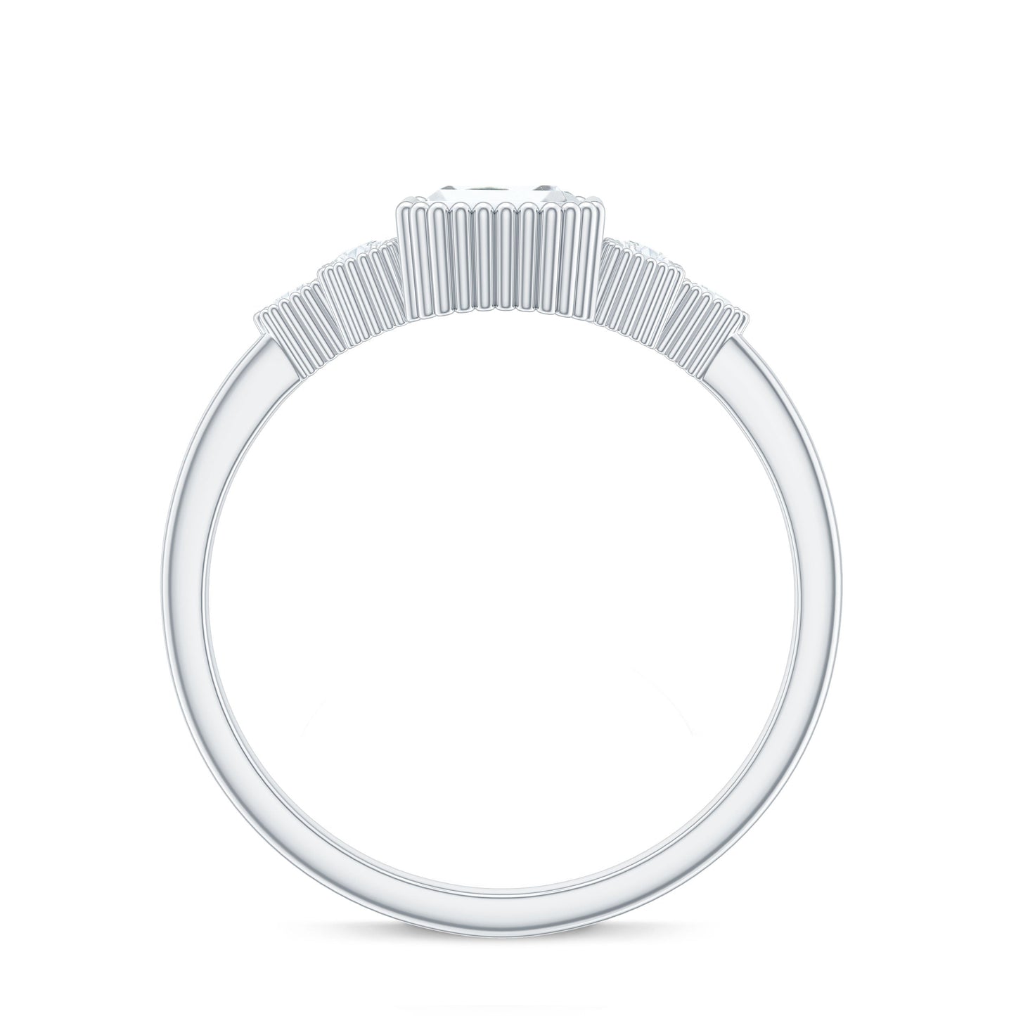1.8 Carat Emerald Cut Moissanite Classic Engagement Ring with Beaded Details