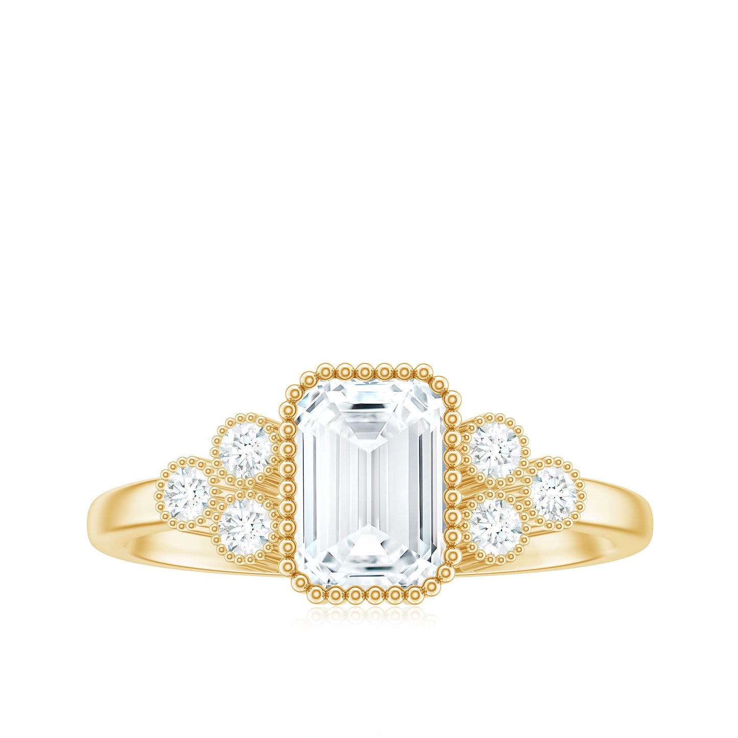 1.8 Carat Emerald Cut Moissanite Classic Engagement Ring with Beaded Details