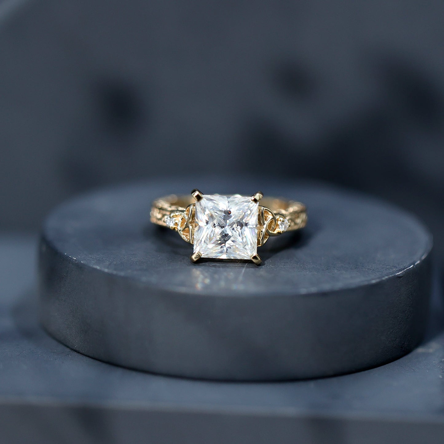 Antique Style 3 Carat Princess Cut Moissanite Celtic Knot Engagement Ring