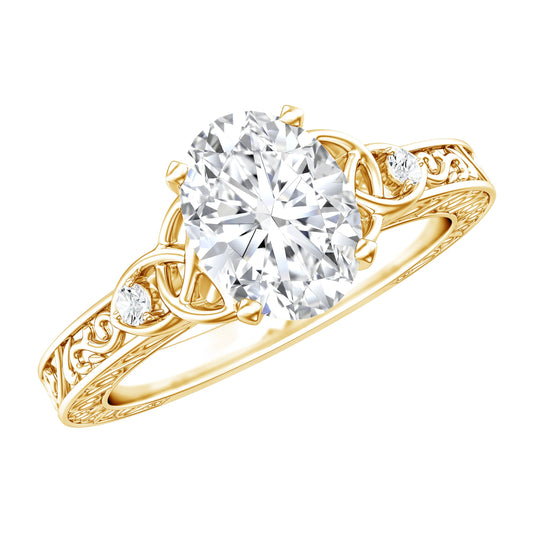 1 Carat Oval Cut Moissanite Celtic Engagement Ring with Engraving Details
