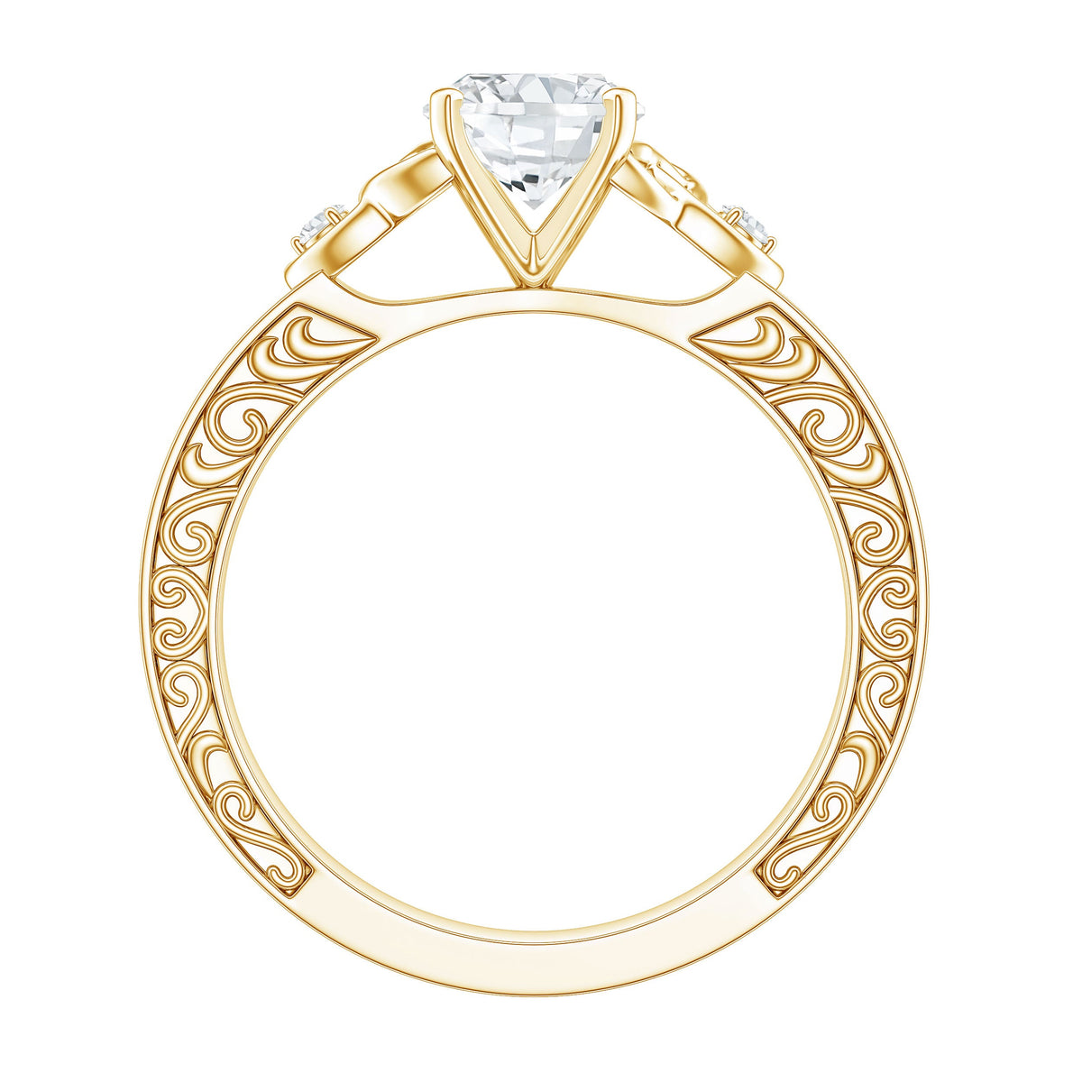 1 Carat Oval Cut Moissanite Celtic Engagement Ring with Engraving Details