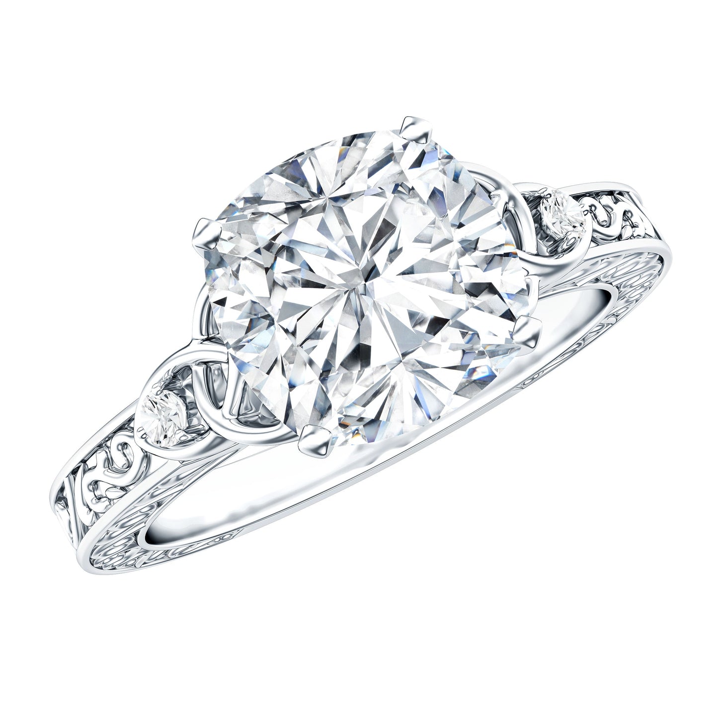 Cushion Cut Moissanite Antique Style Engagement Ring