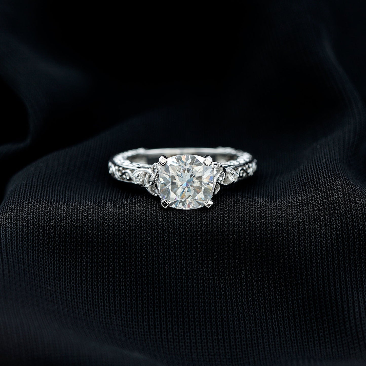 Cushion Cut Moissanite Antique Style Engagement Ring