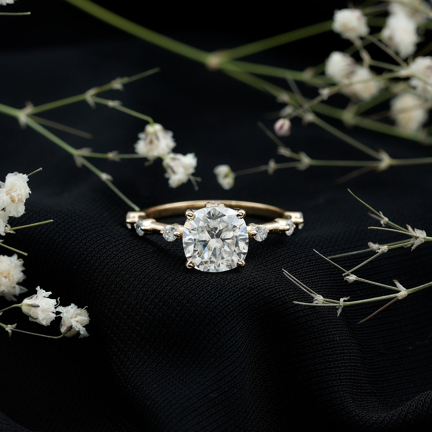 Certified Cushion Cut Moissanite Huge Engagement Ring