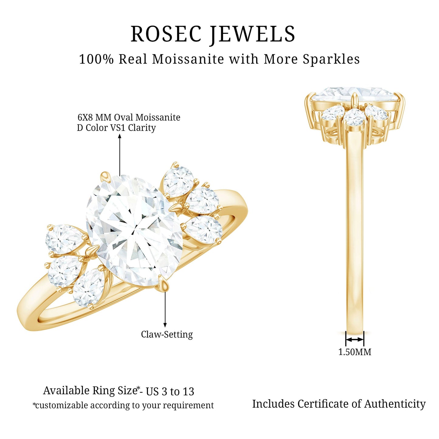 1.2 Carat Oval Cut Moissanite Designer Engagement Ring