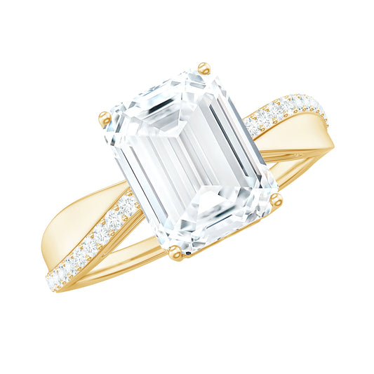 2.8 Carat Emerald Cut Moissanite Solitaire Classic Engagement Ring