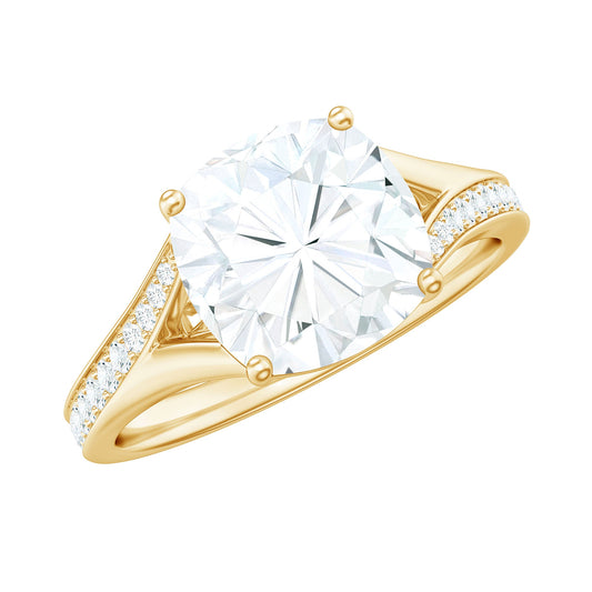Huge Cushion Cut Moissanite Engagement Ring with Split Shank