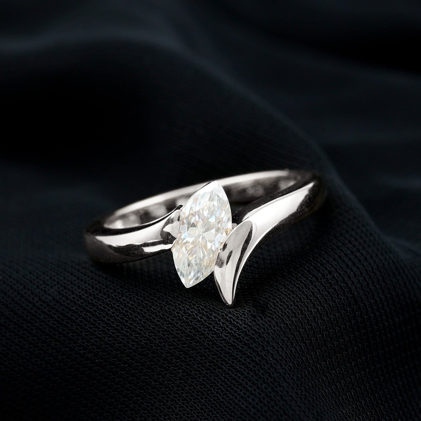Moissanite Marquise Cut Engagement Ring In Tension Setting