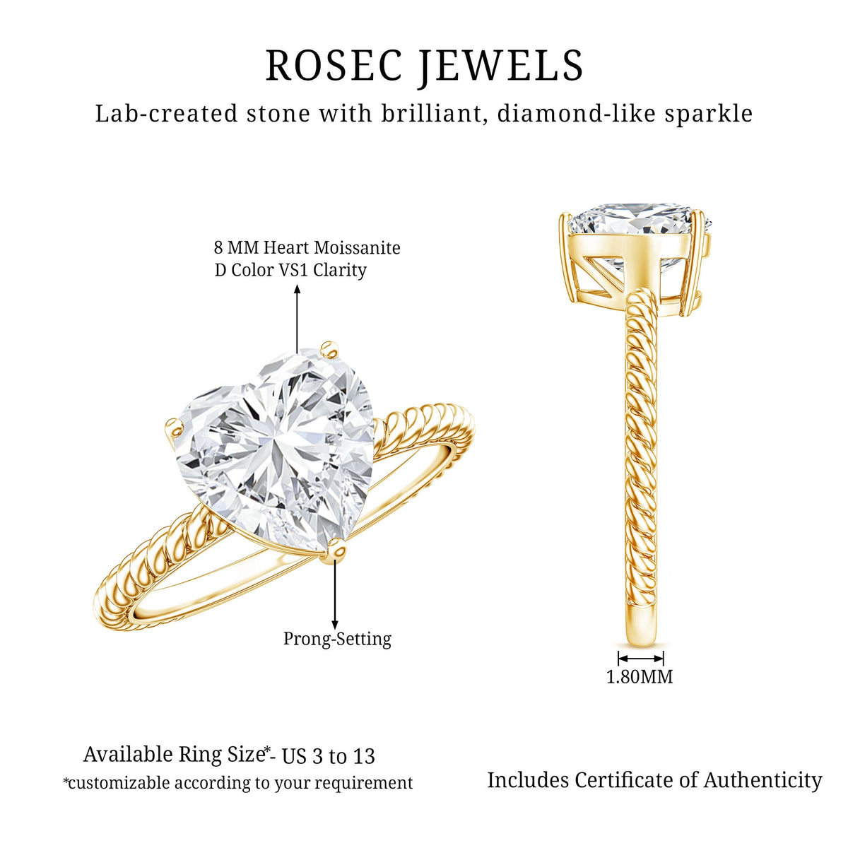 2 Carat Moissanite Engagement Ring with Twisted Rope Shank