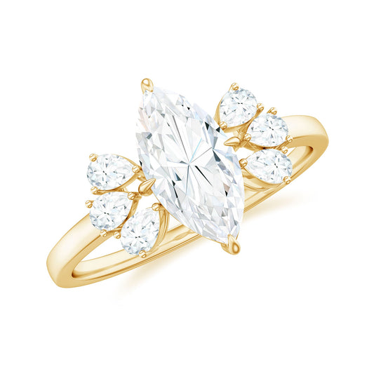 Marquise Cut Moissanite Engagement Ring with Trio