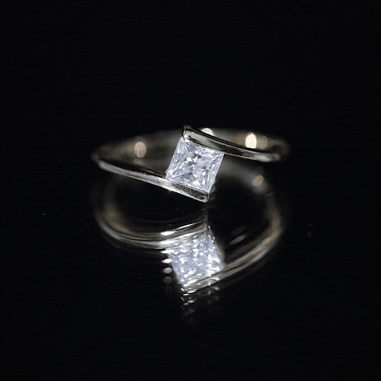 Classic Princess Cut Moissanite Solitaire Bypass Ring