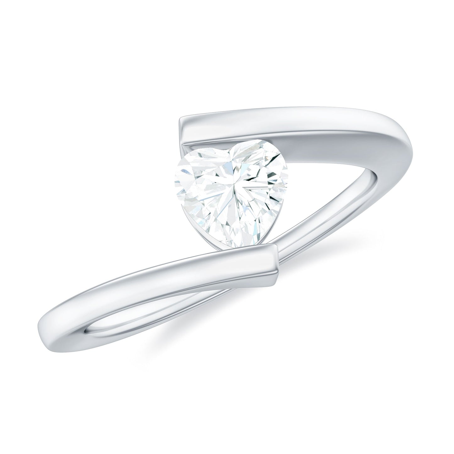 0.5 Carat Heart Moissanite Solitaire Promise Ring with Bypass Shank