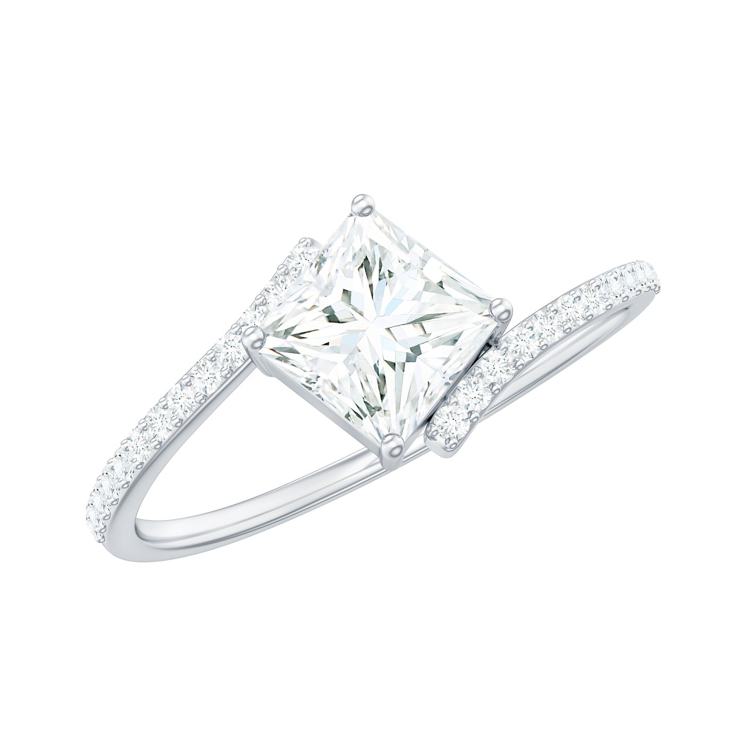 Certified Princess Cut Tilted Moissanite Solitaire Promise Ring