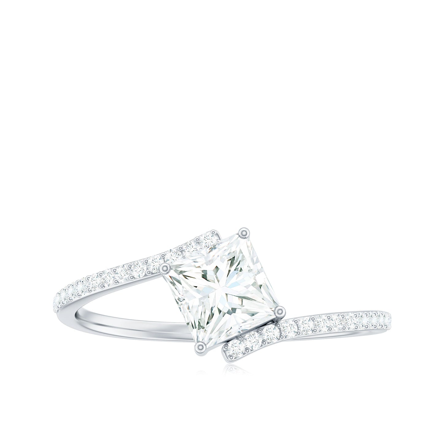 Certified Princess Cut Tilted Moissanite Solitaire Promise Ring