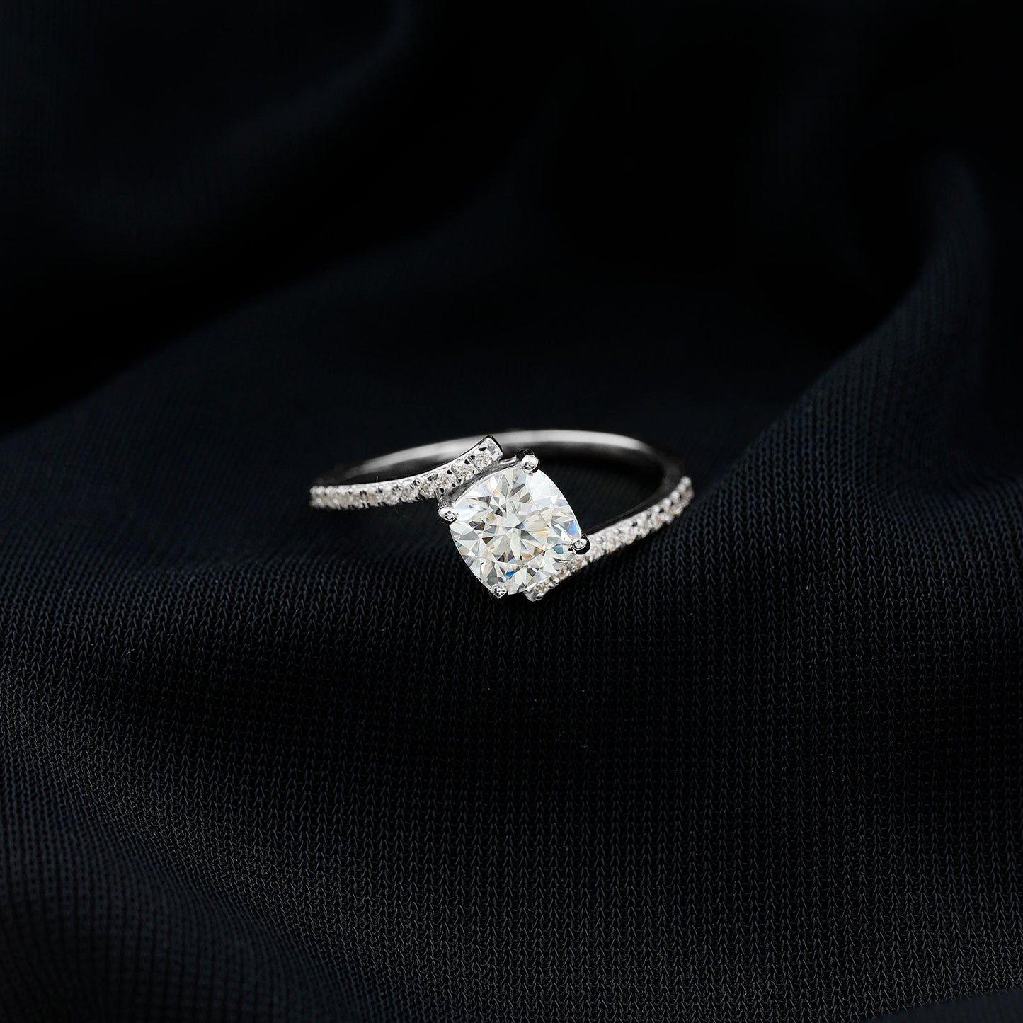 1.7 Carat Cushion Cut Solitaire Moissanite Bypass Engagement Ring