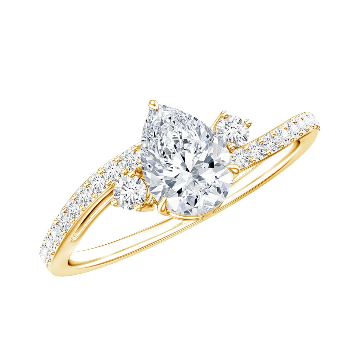 Pear Cut Moissanite Bypass Engagement Ring with Side Stones