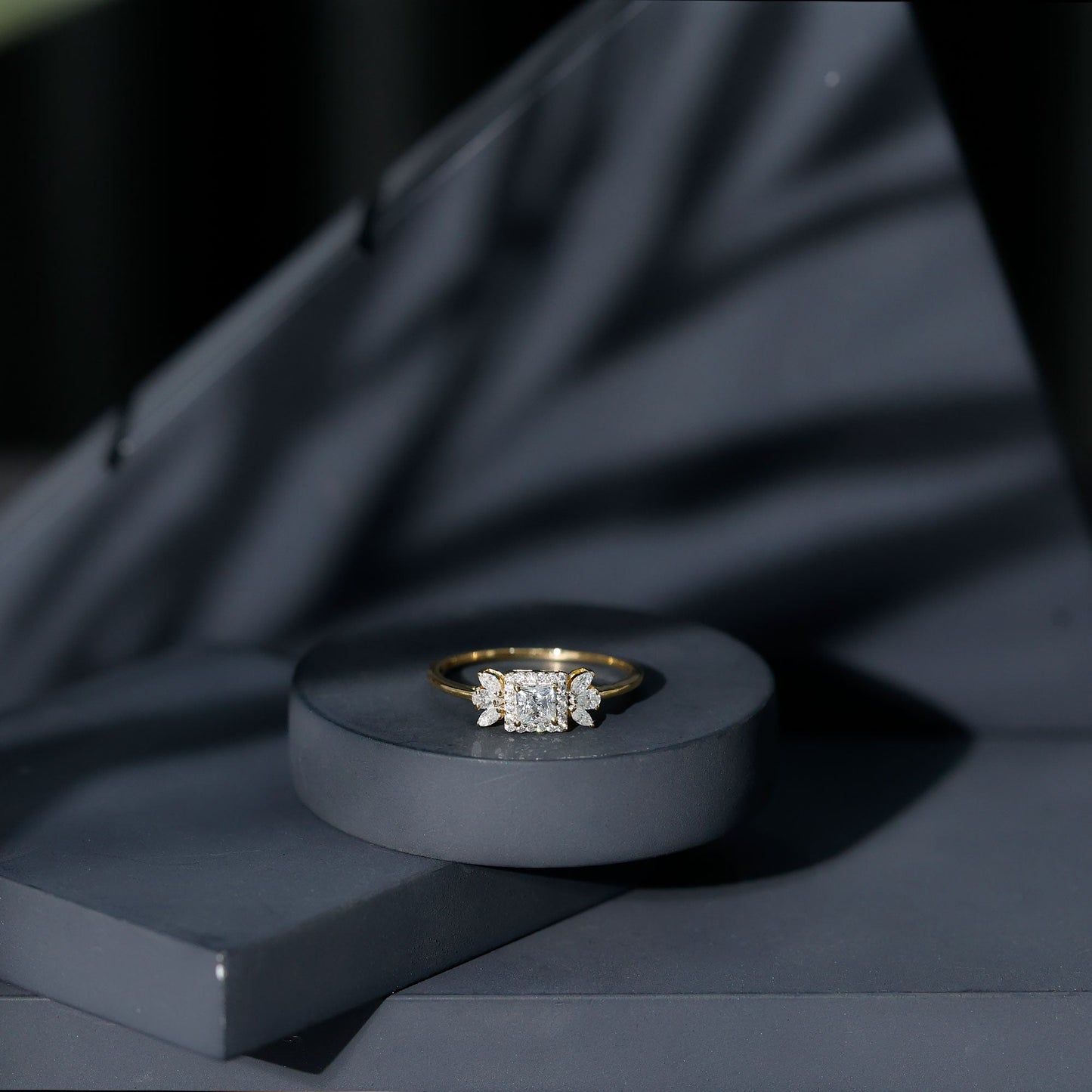 Princess Cut Moissanite Halo Engagement Ring with Certificate