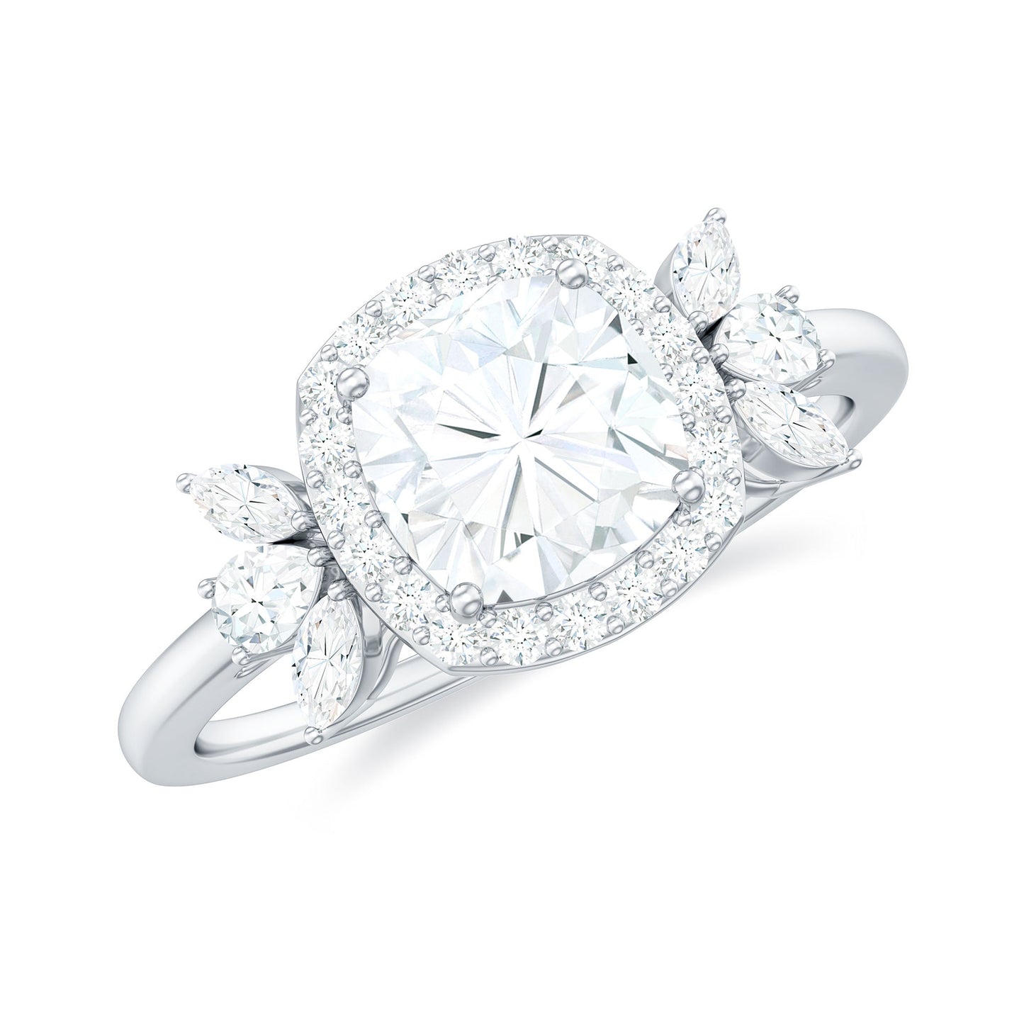 1.7 Carat Cushion Cut Moissanite Designer Halo Engagement Ring