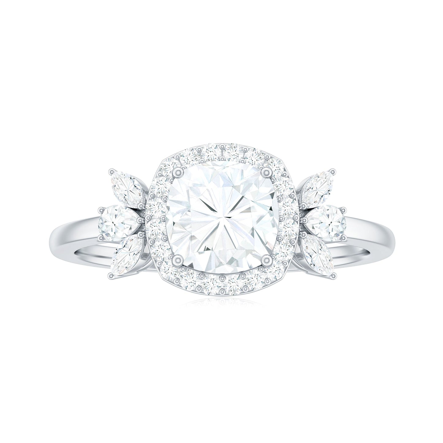 1.7 Carat Cushion Cut Moissanite Designer Halo Engagement Ring