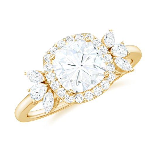 1.7 Carat Cushion Cut Moissanite Designer Halo Engagement Ring