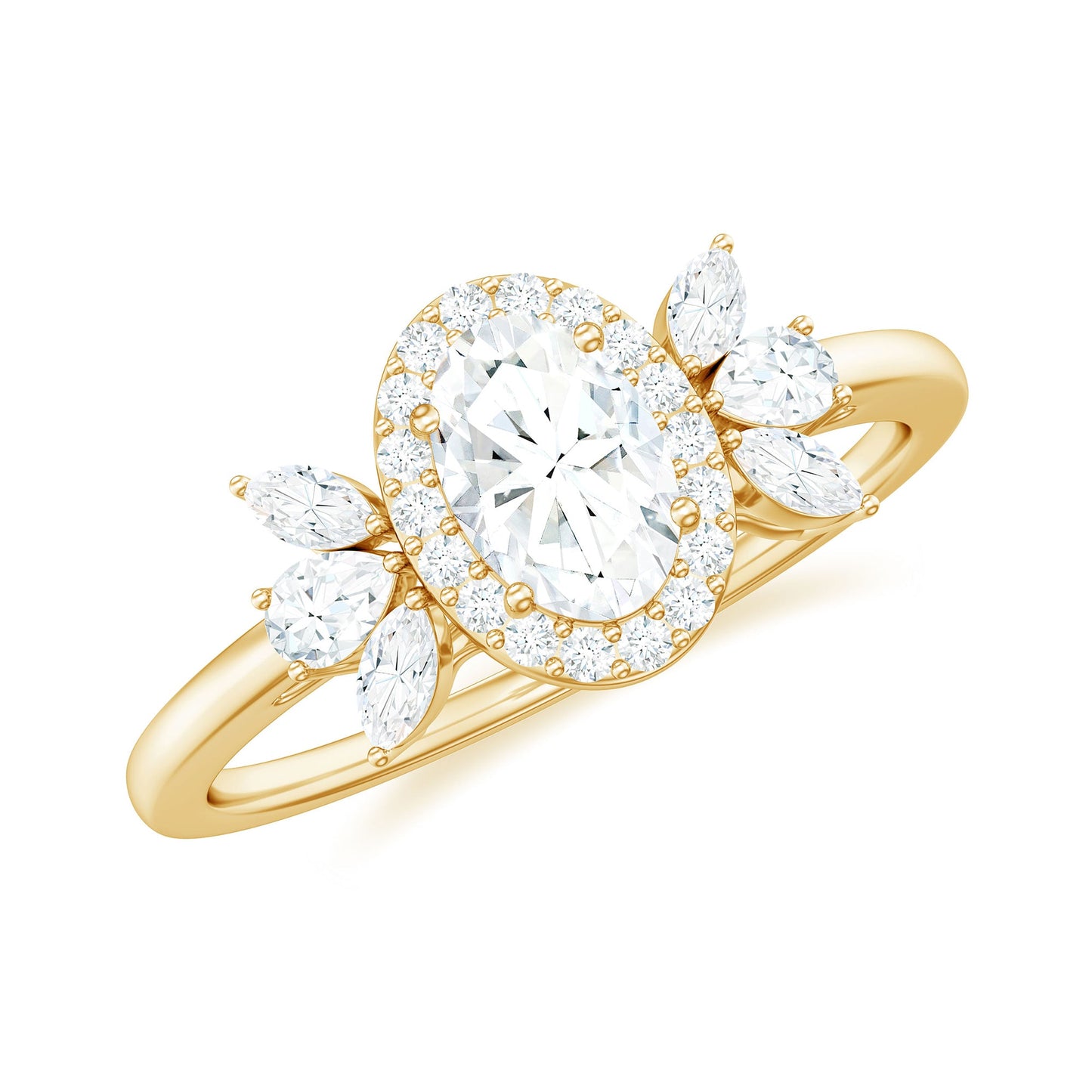 0.4 Carat Oval Cut Moissanite Halo Engagement Ring with Trio