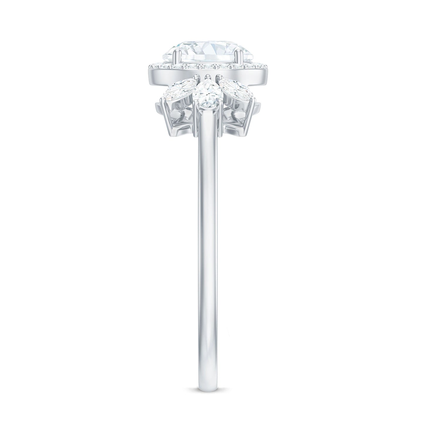 0.9 Carat Round Shape Moissanite Designer Halo Engagement Ring