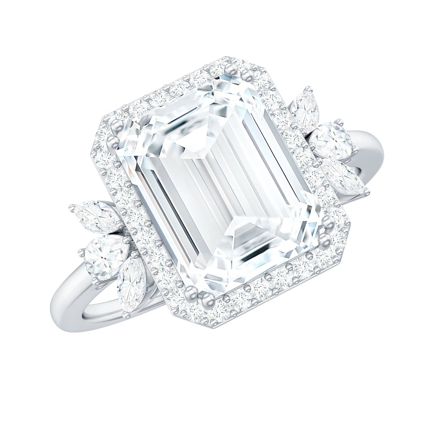 2.8 Carat Emerald Cut Certified Moissanite Statement Engagement Ring