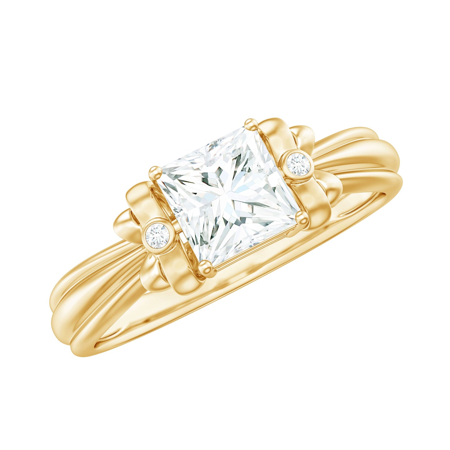 0.7 Carat Princess Cut Certified Moissanite Designer Bow Engagement Ring