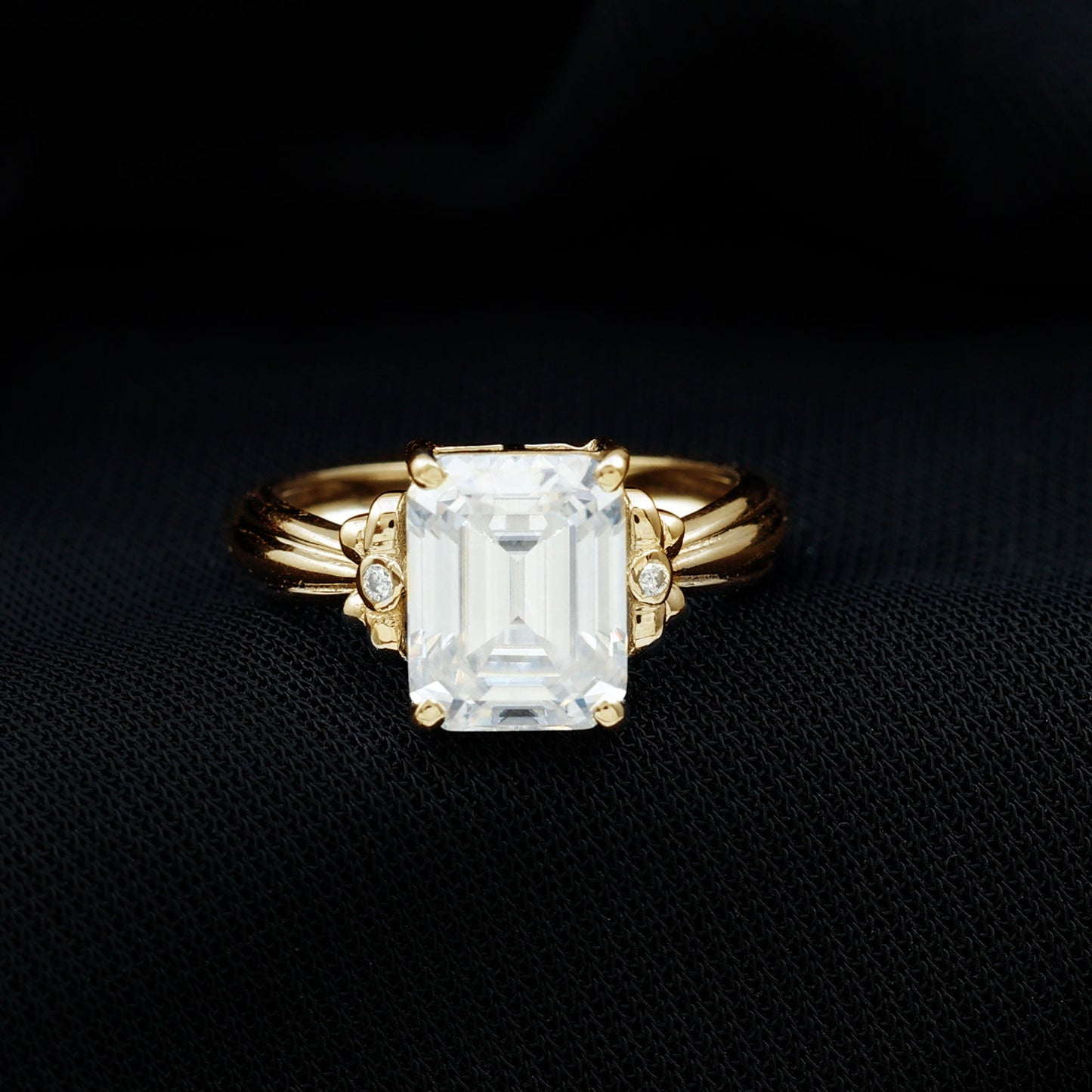 Certified Emerald Cut Moissanite Huge Engagement Ring