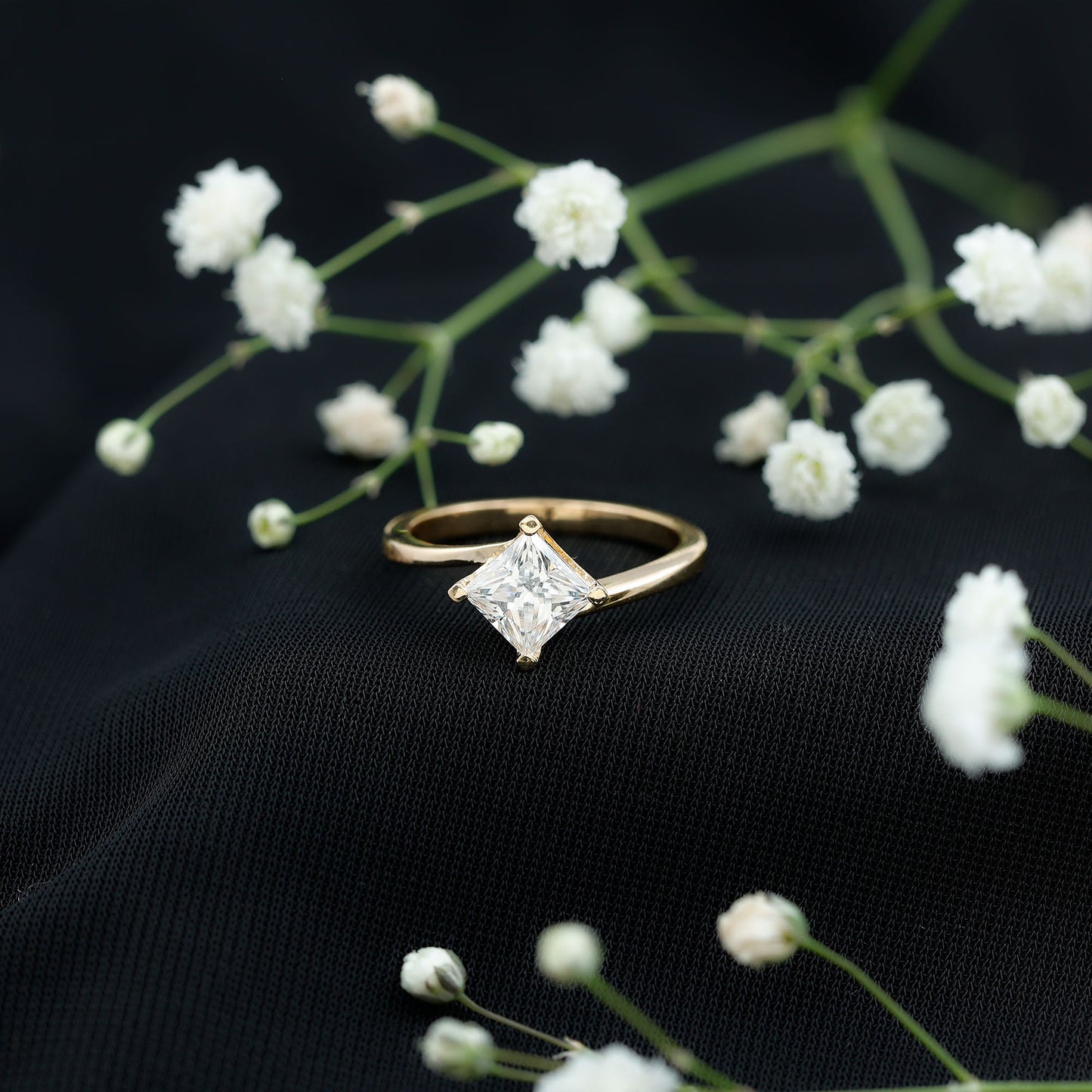 Princess Cut Moissanite Solitaire Bypass Promise Ring in Gold