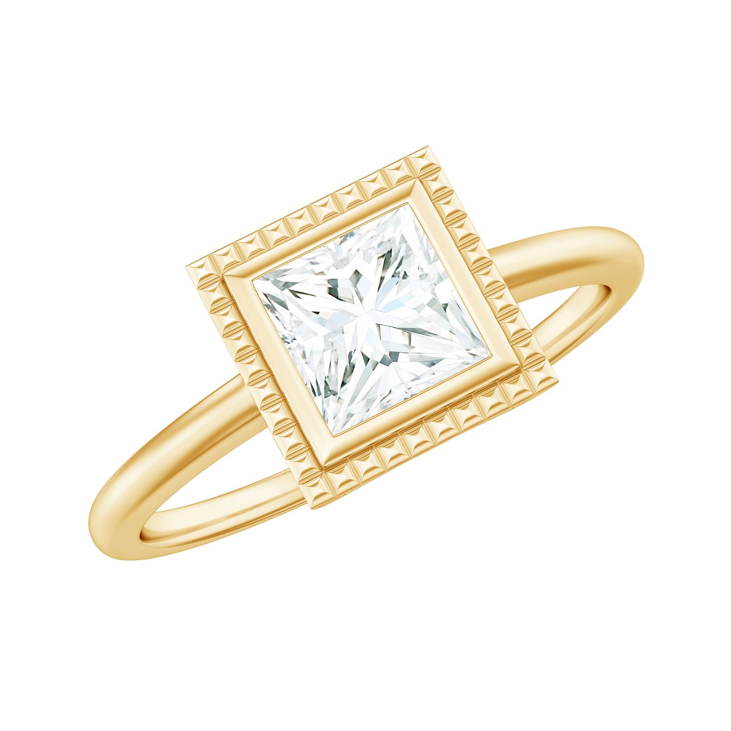 0.7 Carat Princess Cut Moissanite Solitaire Ring in Bezel Setting