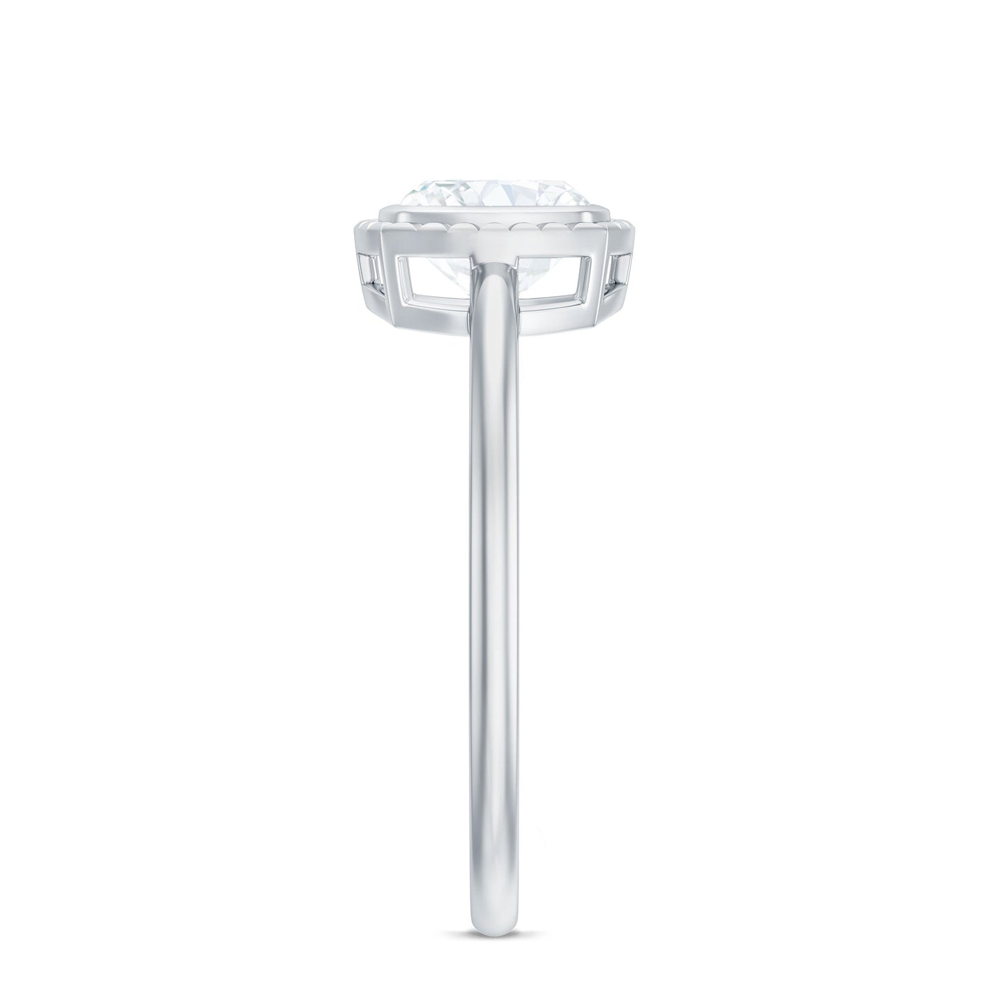 1.7 Carat Cushion Cut Moissanite Solitaire Ring in Bezel Setting