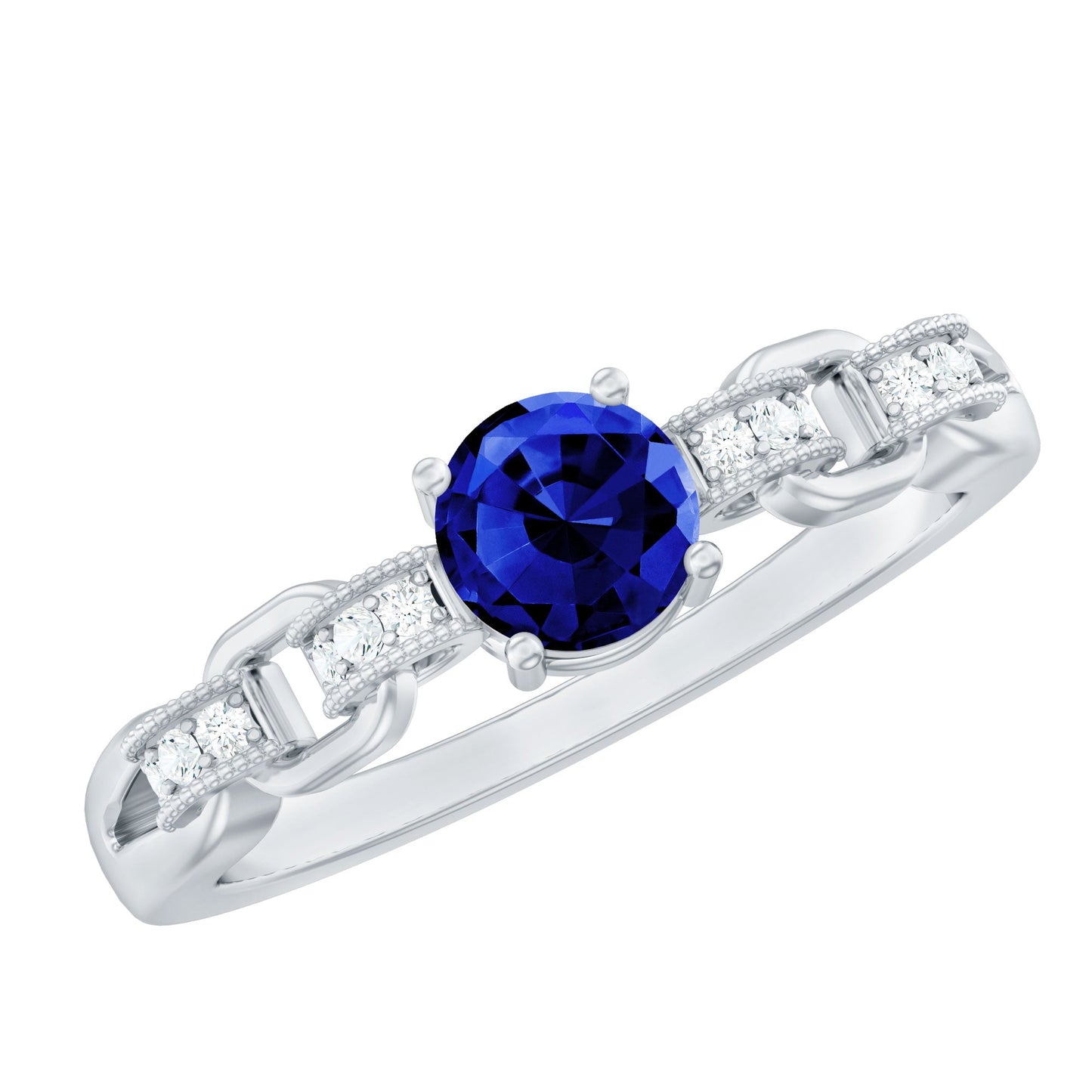 Certified 0.6 Carat Lab Grown Blue Sapphire Promise Ring with Diamond for Women