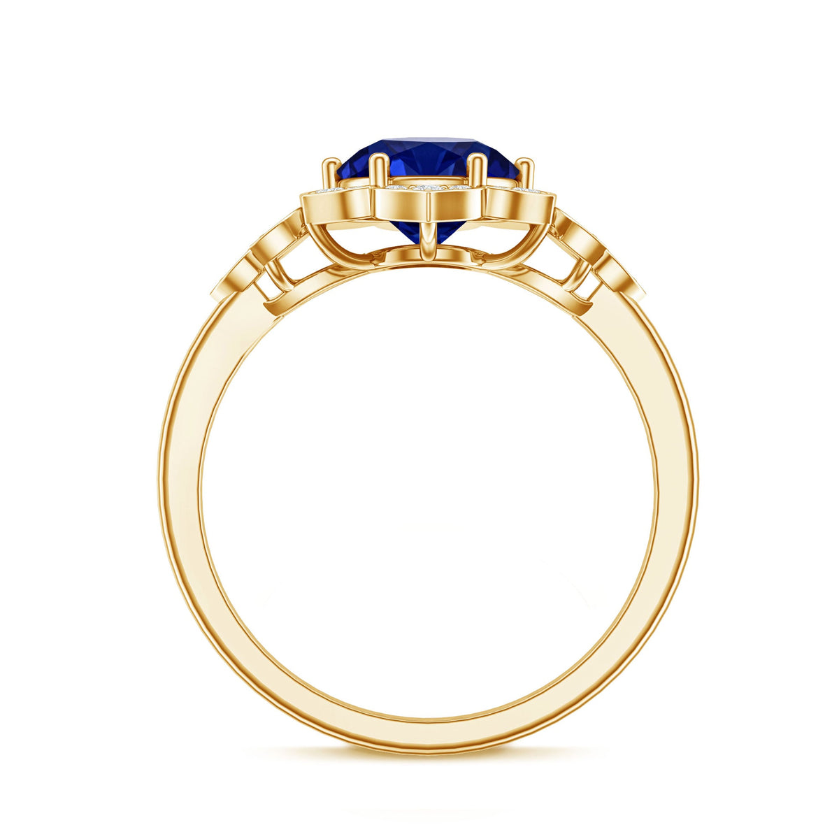 Round Created Blue Sapphire Flower Engagement Ring with Diamond