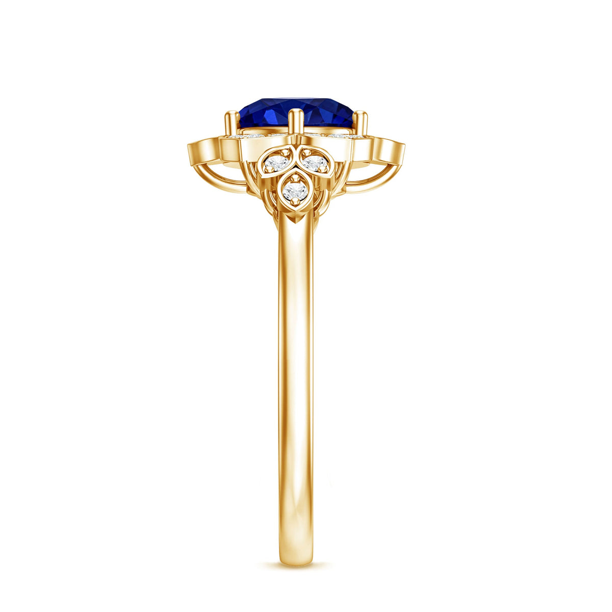 Round Created Blue Sapphire Flower Engagement Ring with Diamond