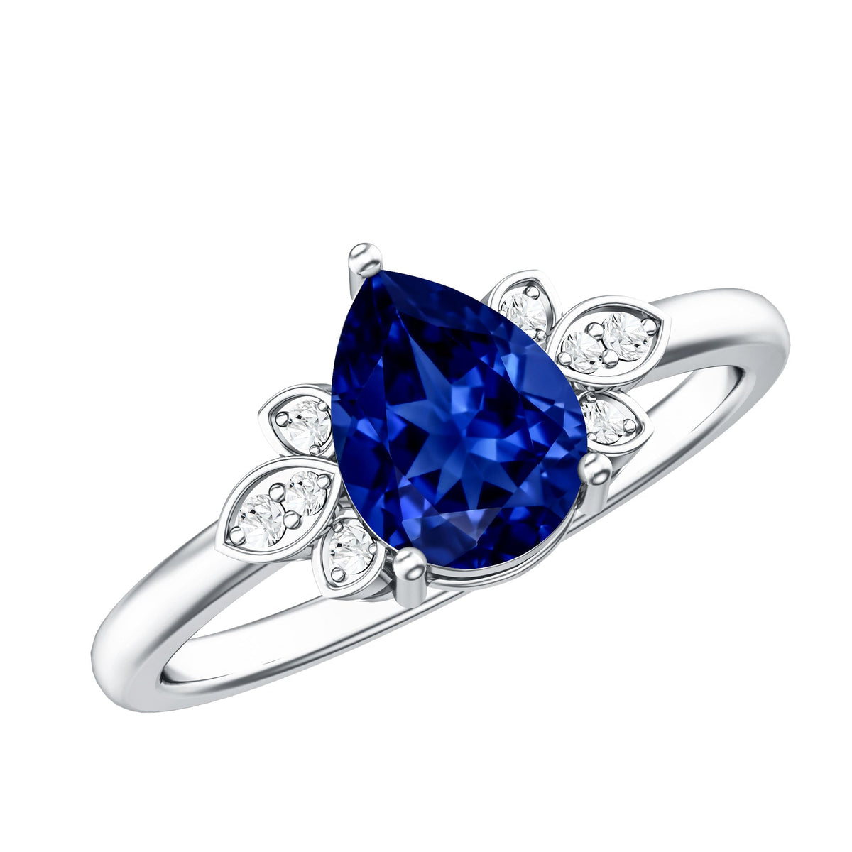 Certified Lab Grown Blue Sapphire Teardrop Engagement Ring with Diamonds