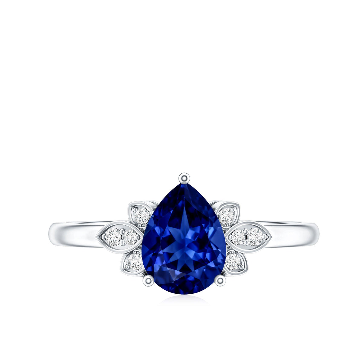 Certified Lab Grown Blue Sapphire Teardrop Engagement Ring with Diamonds