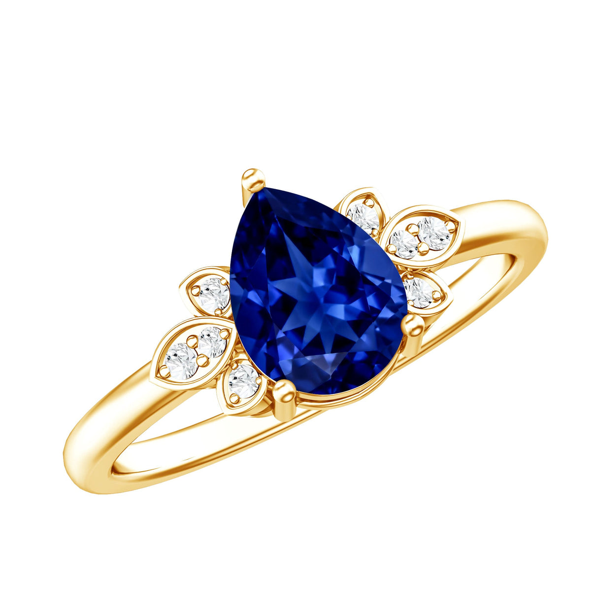 Certified Lab Grown Blue Sapphire Teardrop Engagement Ring with Diamonds