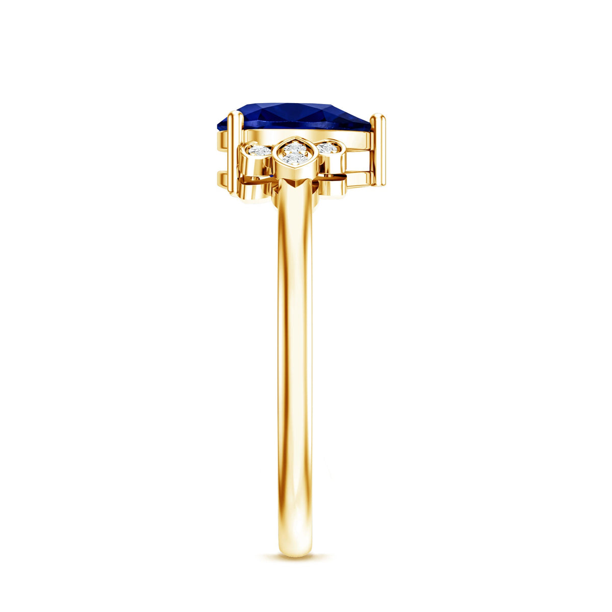Certified Lab Grown Blue Sapphire Teardrop Engagement Ring with Diamonds