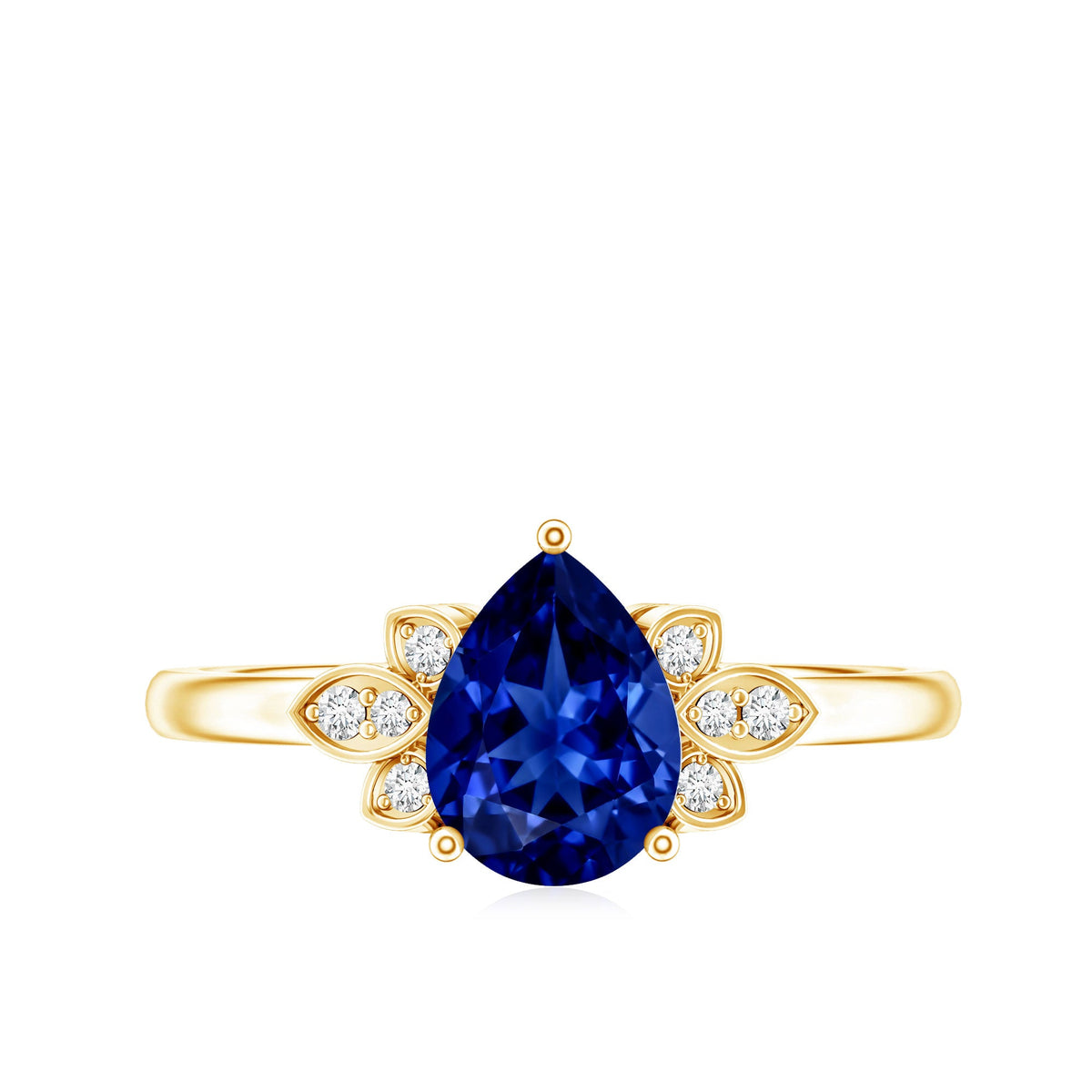 Certified Lab Grown Blue Sapphire Teardrop Engagement Ring with Diamonds