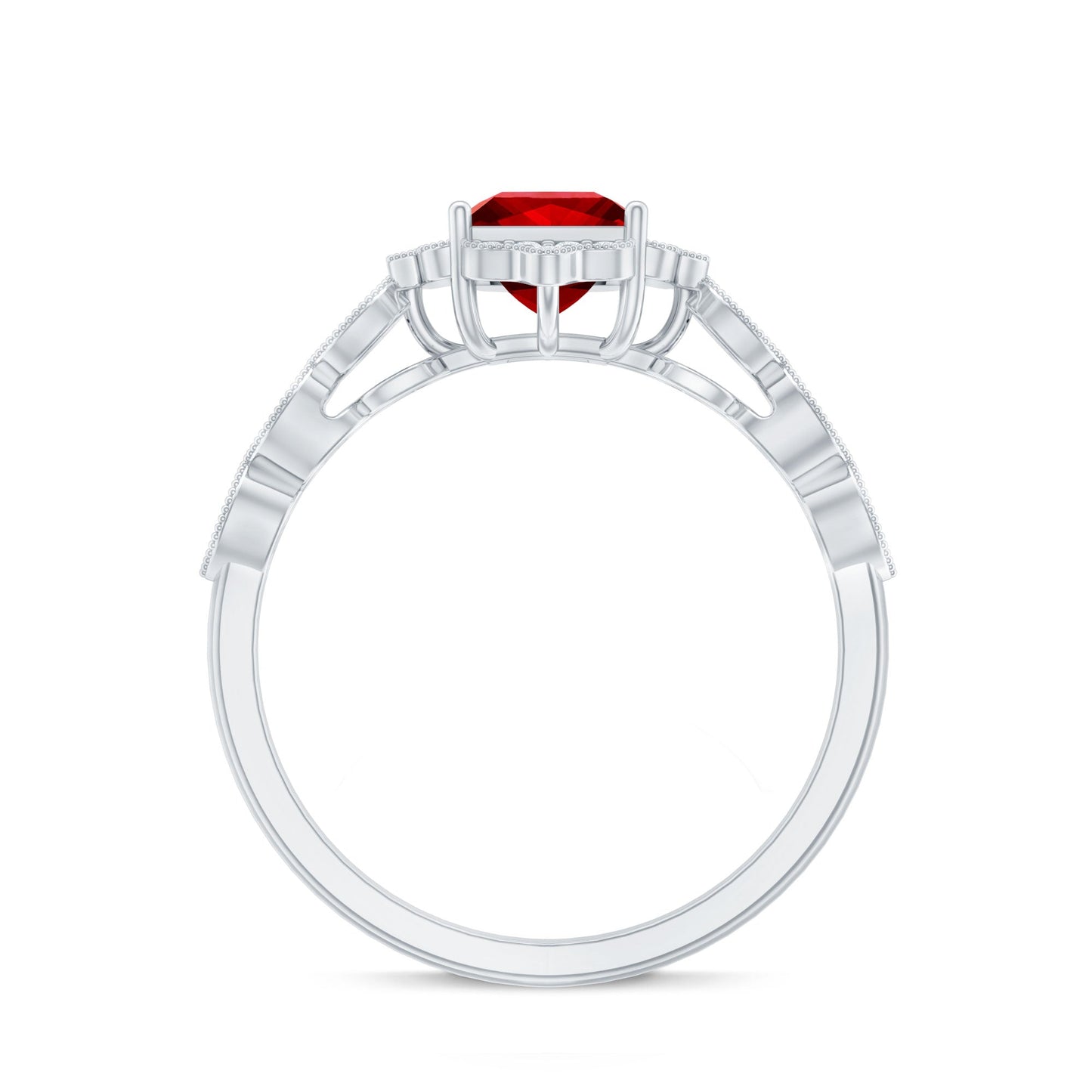 Certified Lab Created Ruby Square Cut Engagement Ring with Diamonds