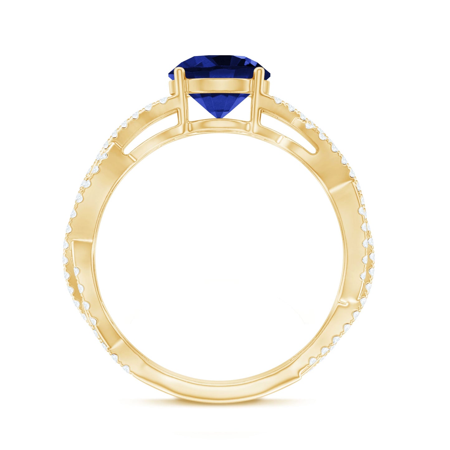 Designer 2.7 Carat Lab Grown Blue Sapphire Engagement Ring with Diamond Criss Cross Shank