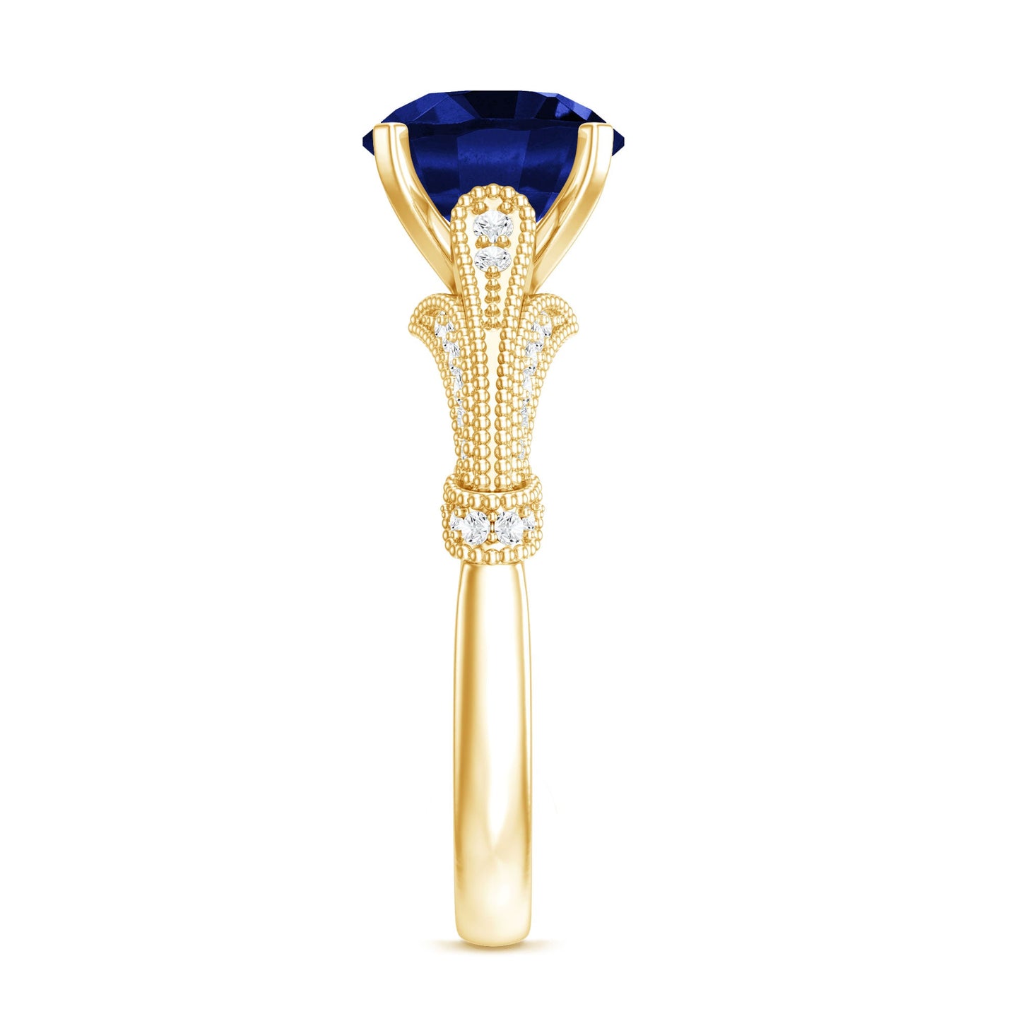 Vintage Style 2.7 Carat Lab Grown Blue Sapphire Engagement Ring with Diamond