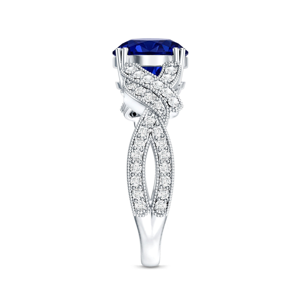 Designer 2.7 Carat Lab Grown Blue Sapphire Statement Engagement Ring with Diamond